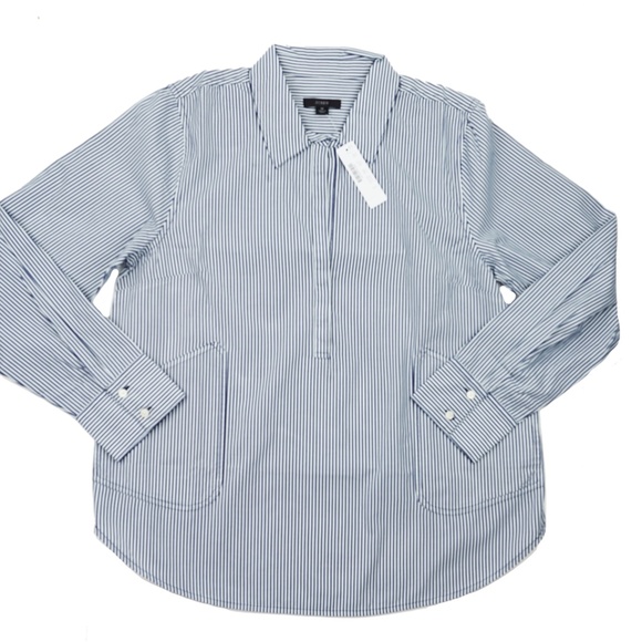 New J.CREW Size M Collared Popover Tunic Shirt in Stripe $89 Navy White AJ797 - Picture 5 of 7